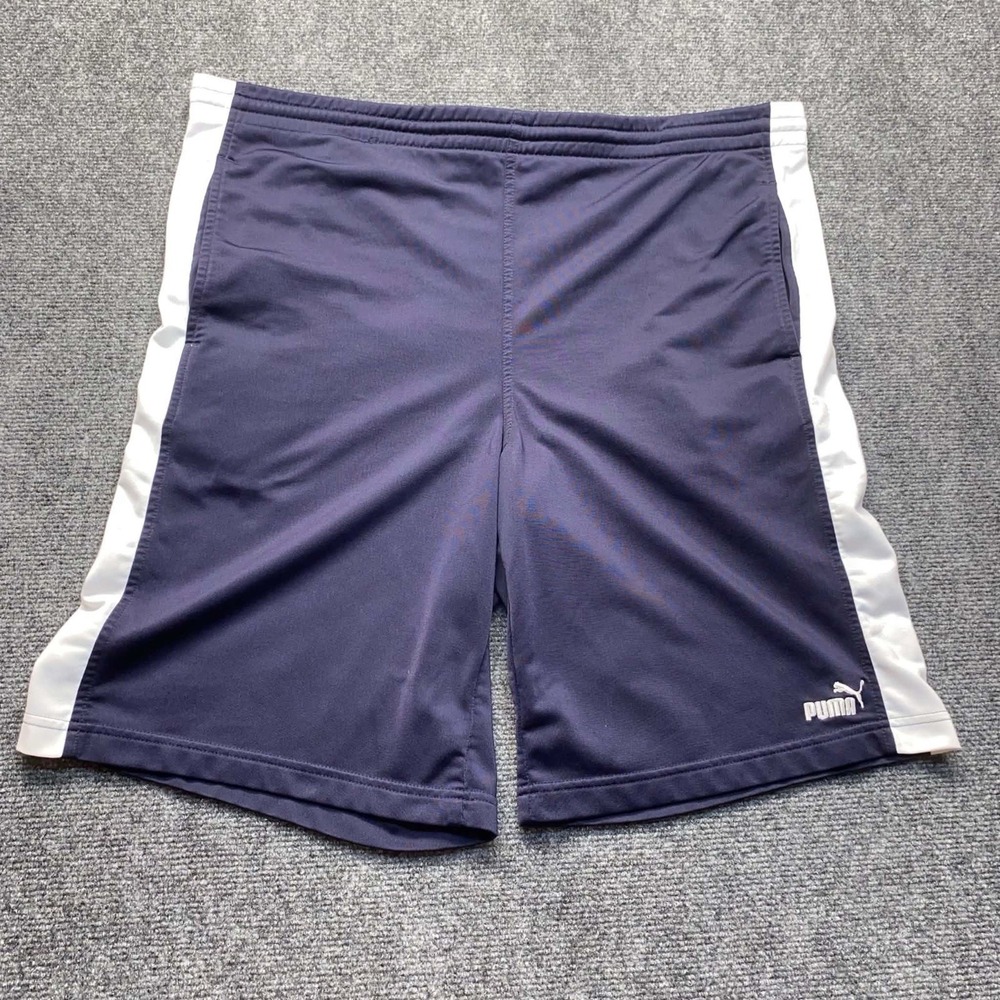 Puma Basketball Shorts Mens M Navy Blue Striped Drawstring Training Athletic
